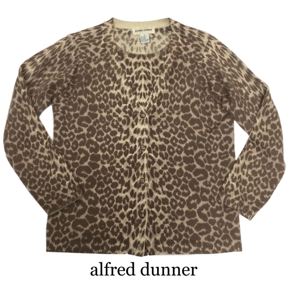 Alfred Dunner Leopard Print Mock Cardigan Sweater Set, Size Med, EUC